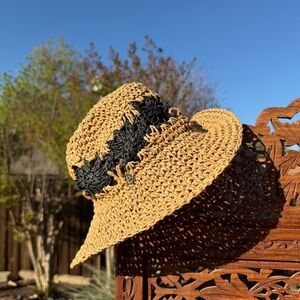 Tan and Black Women's Straw Bucket Hat